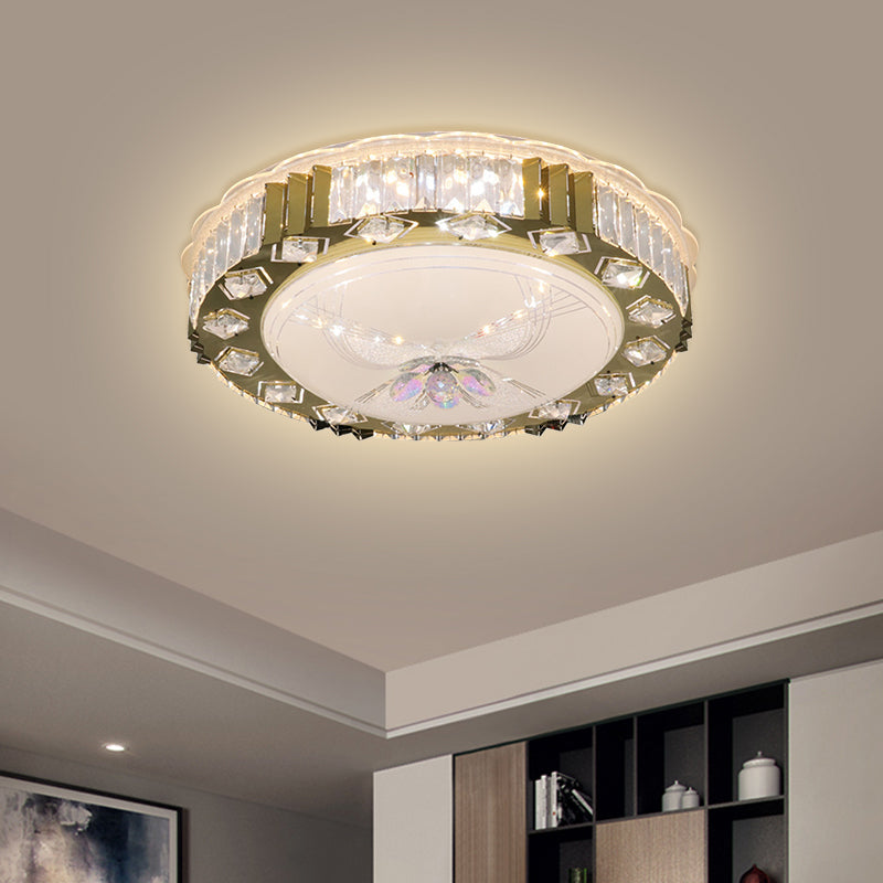 Modern Led Ceiling Light With Stainless-Steel Finish And Crystal Blocks In Warm/Multi Color / Warm