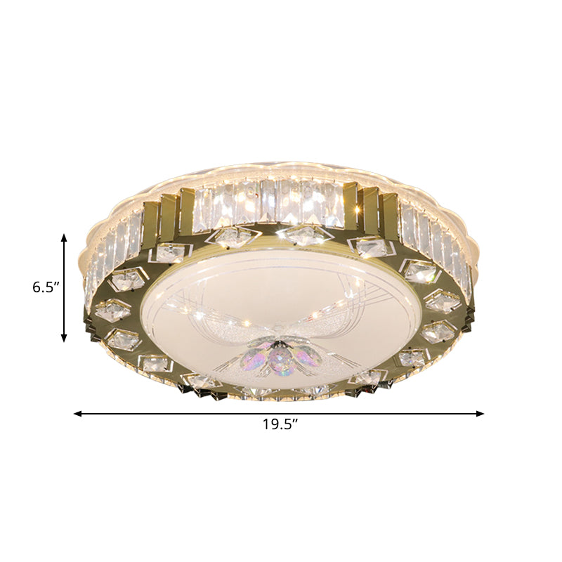 Modern Led Ceiling Light With Stainless - Steel Finish And Crystal Blocks In Warm/Multi Color