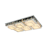 Modern Stainless-Steel Led Ceiling Light With Crystal Blocks - Rectangle/Square Shape White Cubic