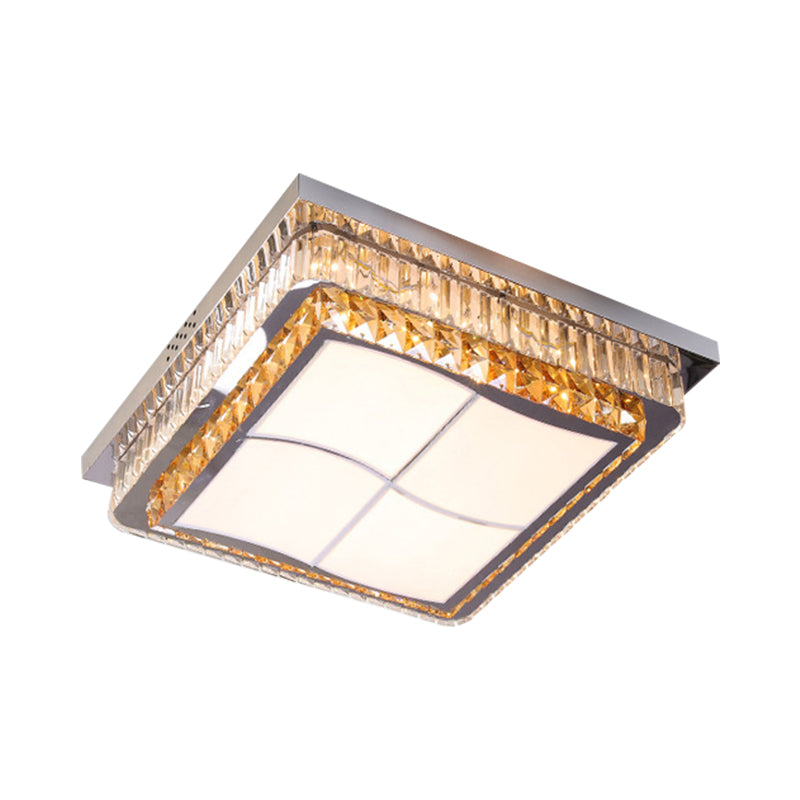 Contemporary Stainless-Steel Led Flush Mount Light Fixture With Crystal Blocks 19.5/31.5 Width