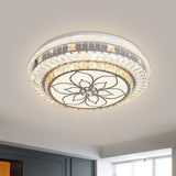Contemporary Led Ceiling Lamp With Clear Crystal Blocks And Flower Pattern Design