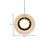 Contemporary Led Bedchamber Pendant Lamp With Clear Crystal Block Ring Swag