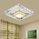 Led Stainless-Steel Flush Mount Crystal Block Ceiling Light Fixture / Square Plate