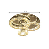 Contemporary Led Crystal Ceiling Light Fixture - Stainless Steel Semi Flush Mount With 3 Rings