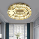 Contemporary Led Ring Flushmount: Stainless-Steel Finish Clear Faceted Crystal Blocks Ceiling Light