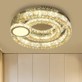 Contemporary Led Ring Flushmount: Stainless-Steel Finish Clear Faceted Crystal Blocks Ceiling Light