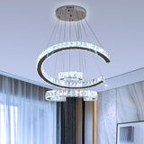 Modern Led C-Shaped Chandelier With Stainless-Steel Frame And Clear Crystals 21/23.5 Wide