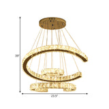 Modern Led Stainless-Steel Chandelier Light With Clear Rectangular-Cut Crystals - 3 Tier C-Shape