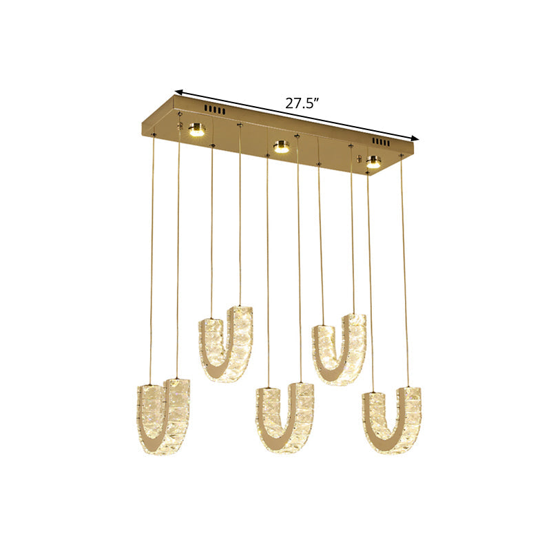 Led U-Shape Pendant Lamp With Modern Stainless-Steel Finish And Clear Rectangular-Cut Crystals