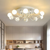 Hand-Cut Crystal Sphere Ceiling Light With Modern Design: 10/12-Head Black/White Mounting For Parlor