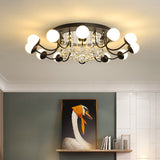 Hand-Cut Crystal Sphere Ceiling Light With Modern Design: 10/12-Head Black/White Mounting For Parlor
