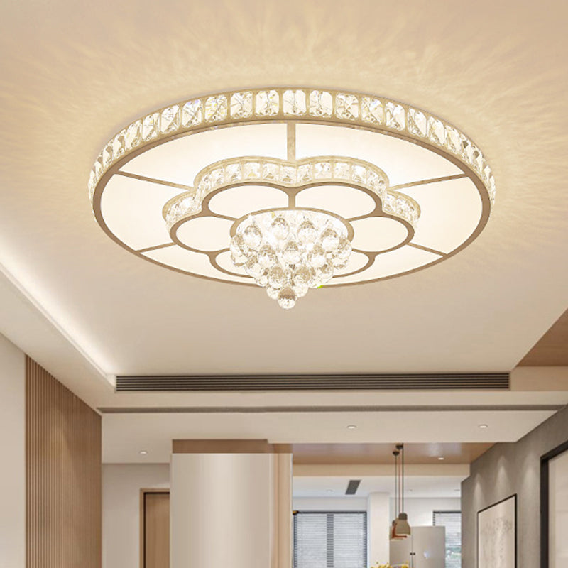 Contemporary Flower Led Ceiling Lamp With Faceted Crystal Flush Mount In White - 19.5/23.5 Wide