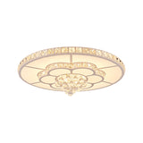 Contemporary Flower Led Ceiling Lamp With Faceted Crystal Flush Mount In White - 19.5/23.5 Wide