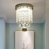 Modern Led Crystal Shade Chrome Flushmount Light 8/19.5 Wide Cylinder Ceiling Lamp
