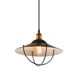 Black Metal Saucer Shade Pendant Light Fixture - Indoor Hanging Ceiling With Wire Guard