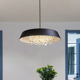 Metal Led Hanging Lamp - Modern Contemporary Circle Tray Design With Crystal Drop Warm/White Light