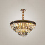 Crystal Rectangle Pendant Light With Tapered Suspension - 6/9 Bulb Black Chandelier