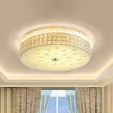 Contemporary Gold Led Flush Mount Light With Clear Crystal Blocks For Bedroom Ceiling