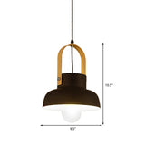 Retro Barn Pendant Lamp - 1-Light Metal Hanging Ceiling Light With Leather Strap In White/Grey/Black