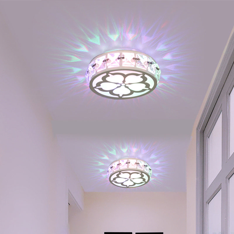 Contemporary Silver Round Crystal Led Flushmount Ceiling Lamp In Warm/White/Multi-Color Light 3 Wide