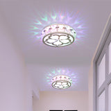 Contemporary Silver Round Crystal Led Flushmount Ceiling Lamp In Warm/White/Multi-Color Light 3 Wide