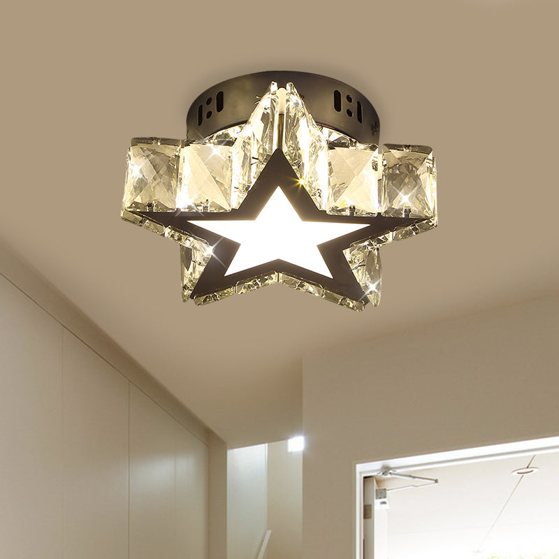 Modern Led Crystal Flush Light For Hallways With Chrome Finish / Star