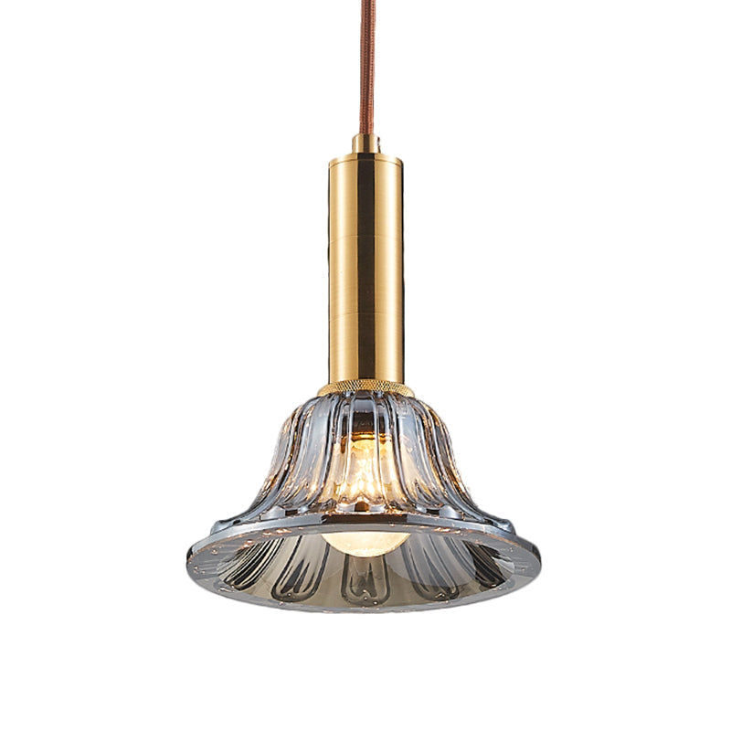 Modern Clear/Smoke Gray/Cognac Crystal Bell Pendant Light Fixture Gold Down Lighting