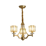 Modern Gold Cylinder Chandelier Lamp: Prismatic Crystal Hanging Light (3/6 Bulbs)
