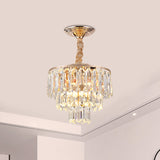 Modern Gold Crystal Rod Chandelier - 3 Tiers 2 Lights Ideal For Foyer Ceiling / A