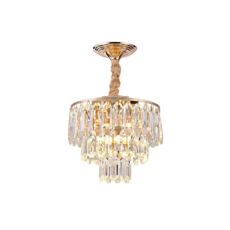 Modern Gold Crystal Rod Chandelier - 3 Tiers 2 Lights Ideal For Foyer Ceiling