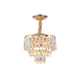 Modern Gold Crystal Rod Chandelier - 3 Tiers 2 Lights Ideal For Foyer Ceiling