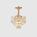 Modern Gold Crystal Rod Chandelier - 3 Tiers 2 Lights Ideal For Foyer Ceiling