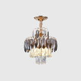 Gold Leaf Chandelier - Modern Crystal Suspension Lamp For Balcony Ceiling (3-Head)