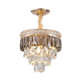Gold Leaf Chandelier - Modern Crystal Suspension Lamp For Balcony Ceiling (3-Head)