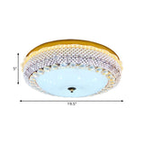 Modern Fishscale/Net Design Gold Drum Led Flushmount With Crystal Accents For Bedroom Ceiling