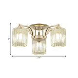 Modern Crystal Cylinder Ceiling Lamp - 3/9-Light Semi Flush Mount For Bedroom