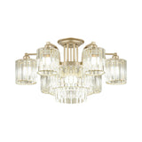 Modern Crystal Cylinder Ceiling Lamp - 3/9-Light Semi Flush Mount For Bedroom