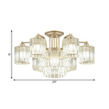 Modern Crystal Cylinder Ceiling Lamp - 3/9-Light Semi Flush Mount For Bedroom