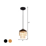 Modern 2-Tier Crystal Pendant Light With 1 Bulb Corridor Ceiling Suspension Lamp In Black/Gold