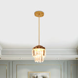 Modern 2-Tier Crystal Pendant Light With 1 Bulb Corridor Ceiling Suspension Lamp In Black/Gold