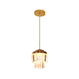 Modern 2-Tier Crystal Pendant Light With 1 Bulb Corridor Ceiling Suspension Lamp In Black/Gold