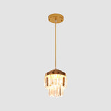 Modern 2-Tier Crystal Pendant Light With 1 Bulb Corridor Ceiling Suspension Lamp In Black/Gold