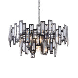 Contemporary Gold/Black Round Bedroom Suspension Light With Clear Crystal Block Embedded Chandelier