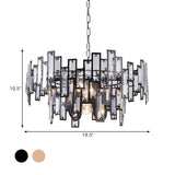 Contemporary Gold/Black Round Bedroom Suspension Light With Clear Crystal Block Embedded Chandelier