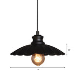 Metallic Black Pendant Lamp With Scalloped Shade - Retro Style Ceiling Light For Kitchen