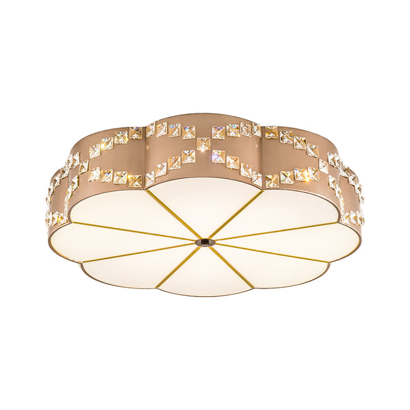 Modern Led Flushmount Ceiling Lamp With Clear Crystal Blocks And Gold Finish