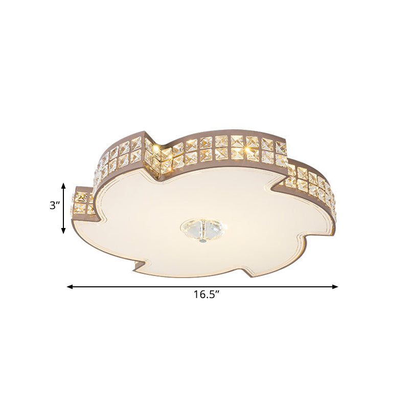 Modern Champagne Led Ceiling Light With Square-Cut Crystals 16.5/21.5 Width