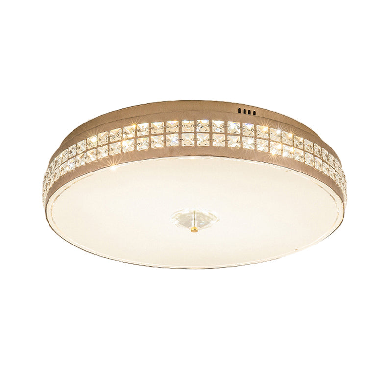 Led Round Ceiling Lamp Modern Champagne Finish With Clear Rhombic/Square-Cut Crystals 15.5/19.5