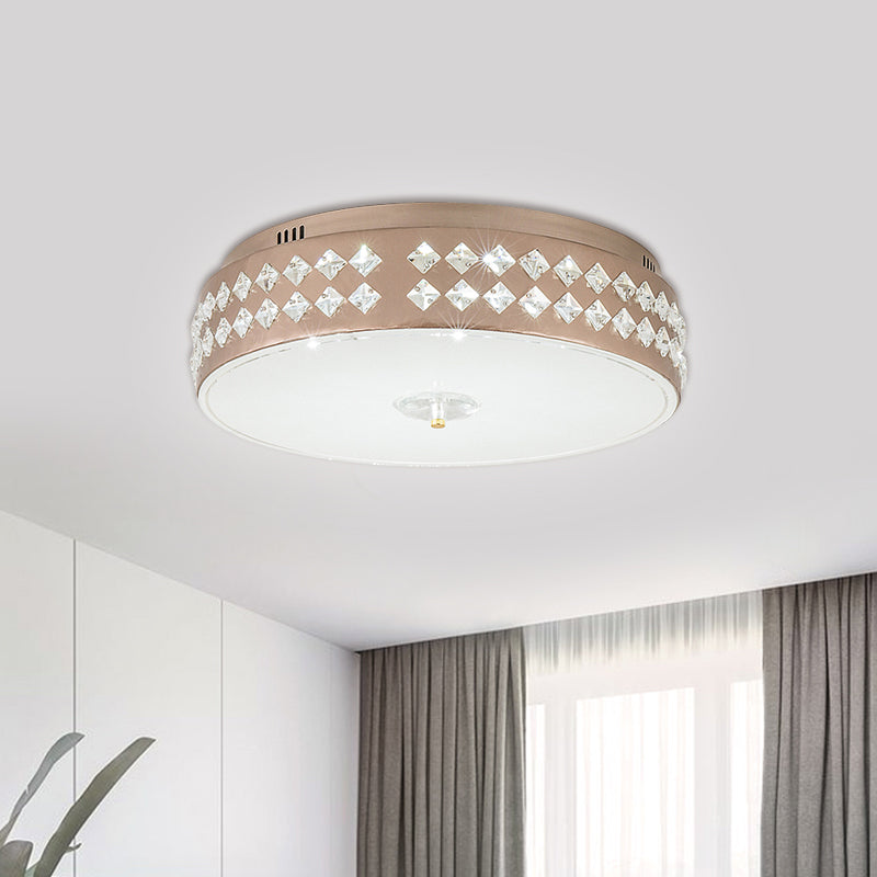 Led Round Ceiling Lamp Modern Champagne Finish With Clear Rhombic/Square-Cut Crystals 15.5/19.5