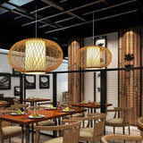 Bamboo Lantern Pendant Light - Traditional Wood Hanging Lamp Kit With 1 Bulb 16/19.5 Wide